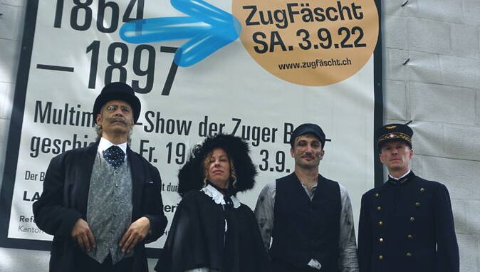 ZugFäscht Plakt vom ZugFäscht mit 3 Personen in Kleider von 1864 - 1897.